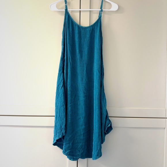 Earthbound Trading Co Womens Teal Blue Embroidered Rayon Mini Dress Small Boho - Picture 3 of 8